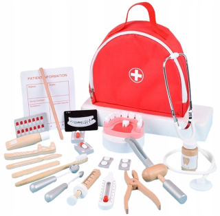 Lekárska súprava Lechang Toys, drevená, červená, 23 ks.